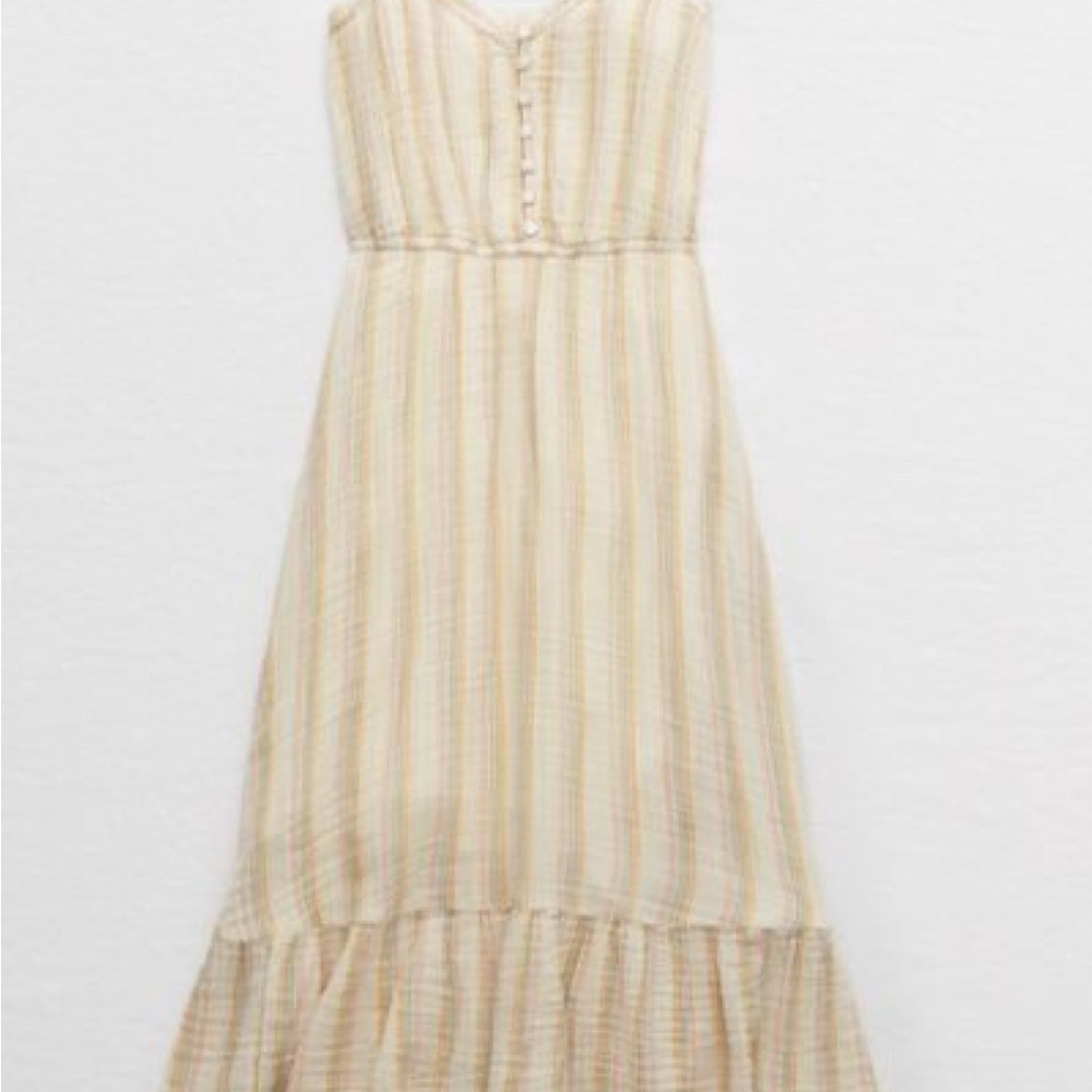 Aerie Striped Cream Gauze Summer Dress